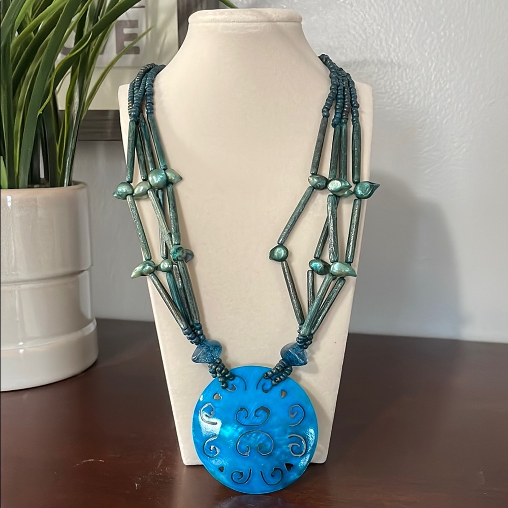 Stunning Blue and Teal Beaded Necklace